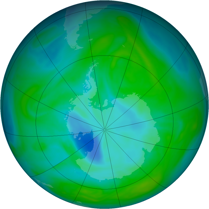 Antarctic ozone map for 25 December 2005